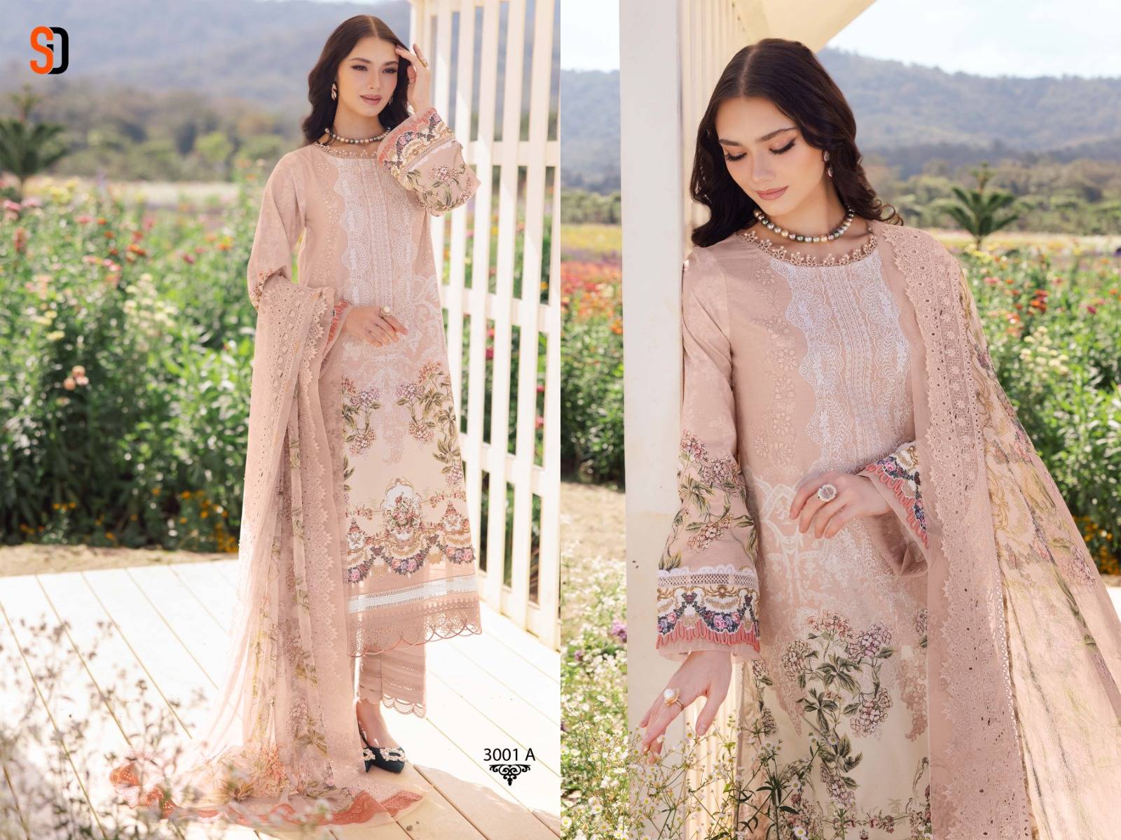 NEEDLE WONDER VOL-3 by Shradha designer 3001 a TO 3003 B SERIES Pakistani Stylish Beautiful Colourful Printed & Embroidered  cotton readymade Dresses At Wholesale Price